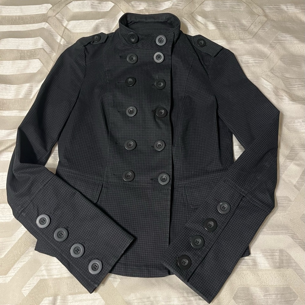 DYNAMITE Black/Gray Checkered Fitted Button Detail Jacket, Coat. Size XS